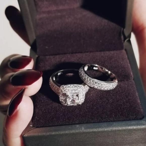 NEW 925 STERLING SILVER PRINCESS HALO RING SET, CUTE RING, SHINY RING. - Picture 8 of 8